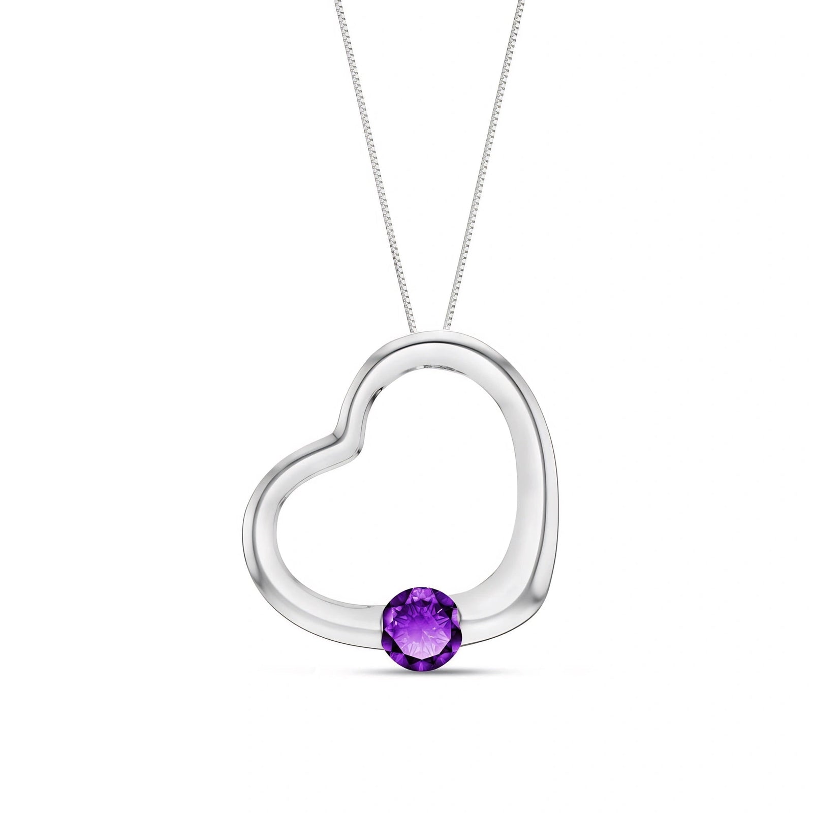 White Gold Open Heart Pendant Necklace Amethyst 10K — Smeralda
