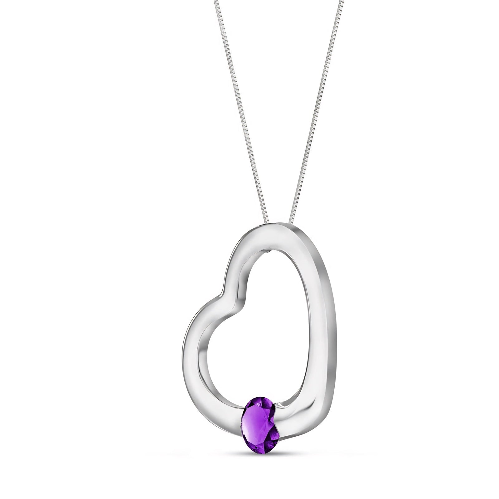 White Gold Open Heart Pendant Necklace Amethyst 10K — Smeralda