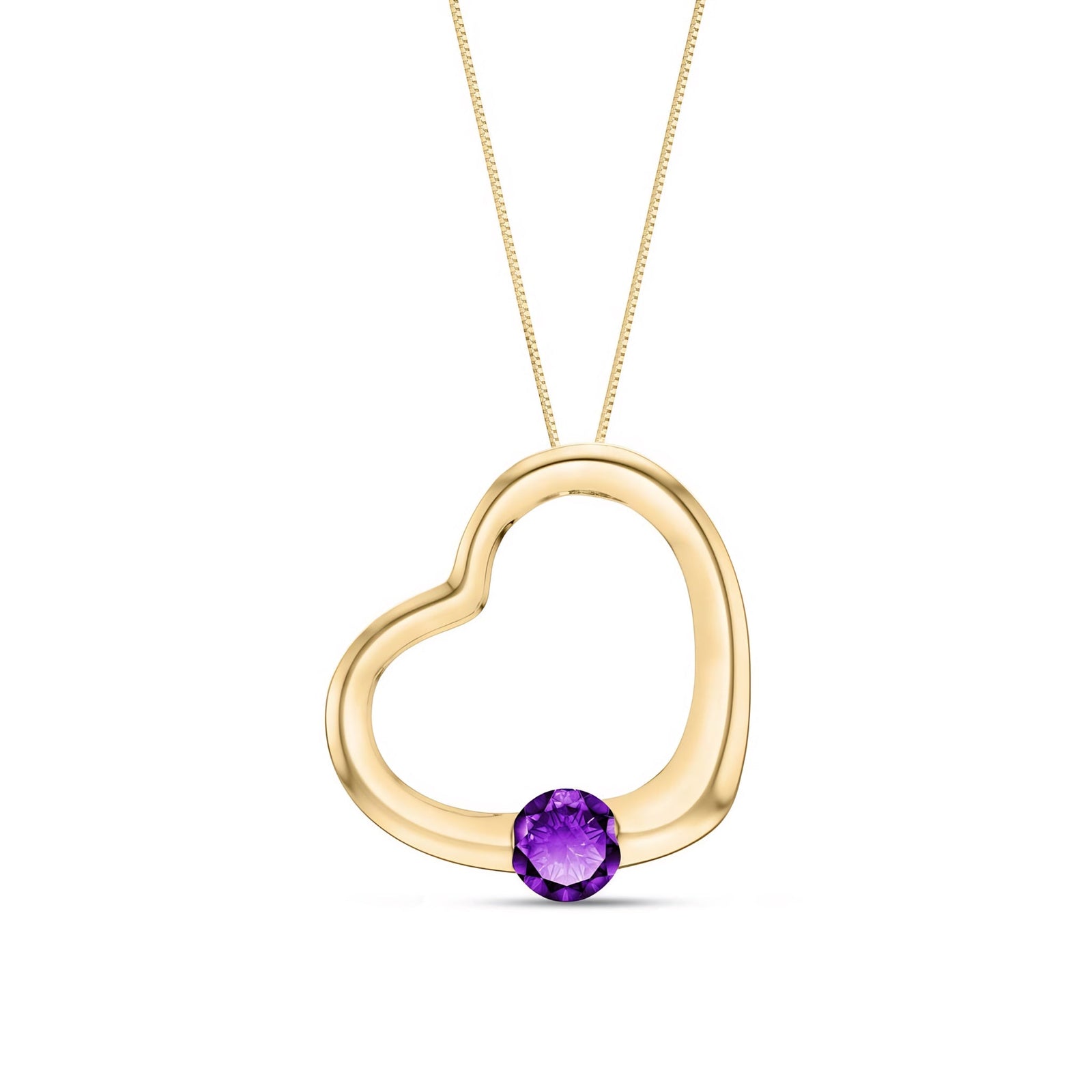 Yellow Gold Open Heart Pendant Necklace Amethyst 10K — Smeralda