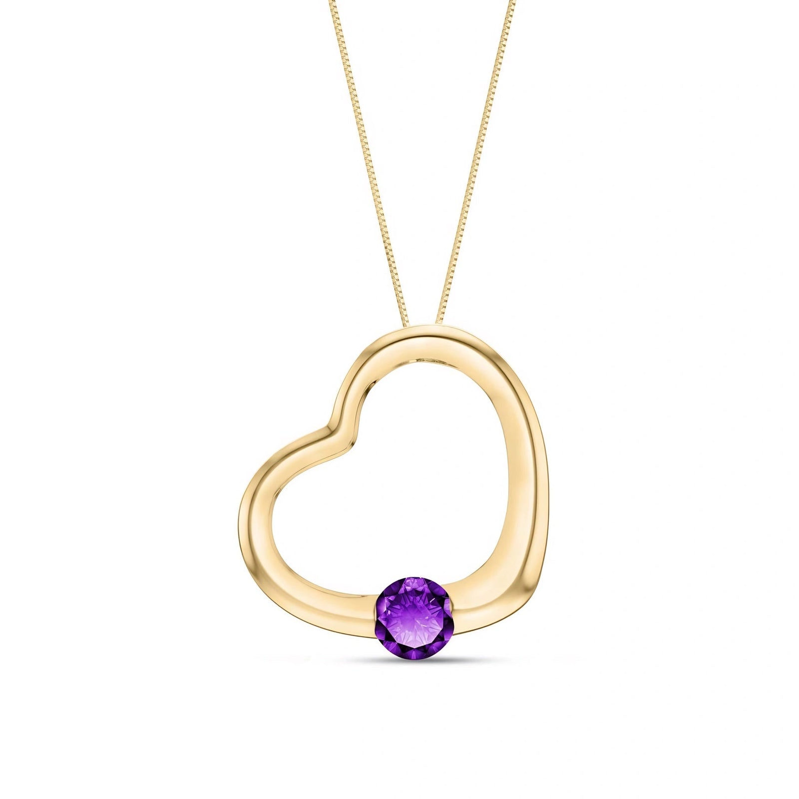 Yellow Gold Open Heart Pendant Necklace Amethyst 10K — Smeralda