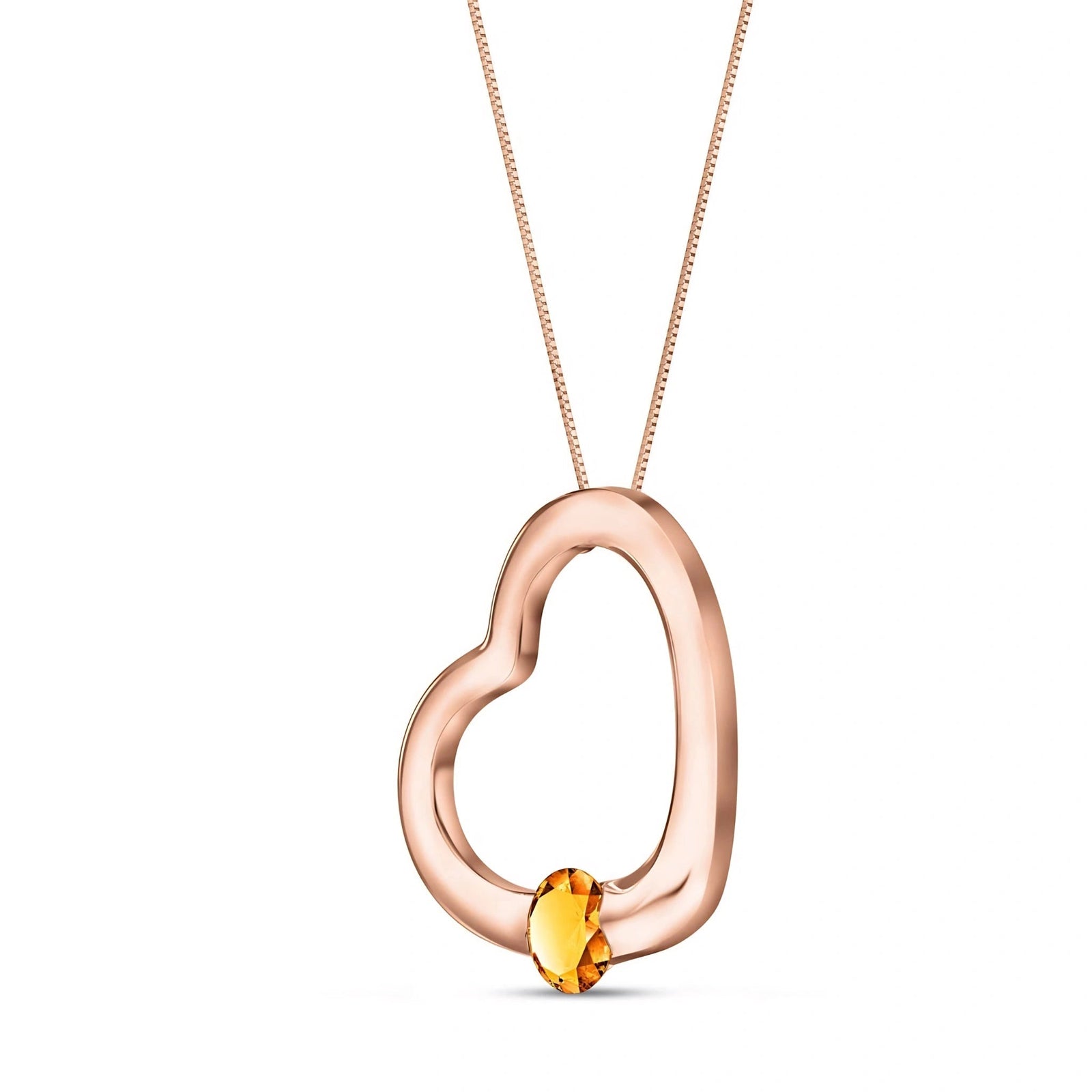 Rose Gold Open Heart Pendant Necklace Citrine 10K — Smeralda