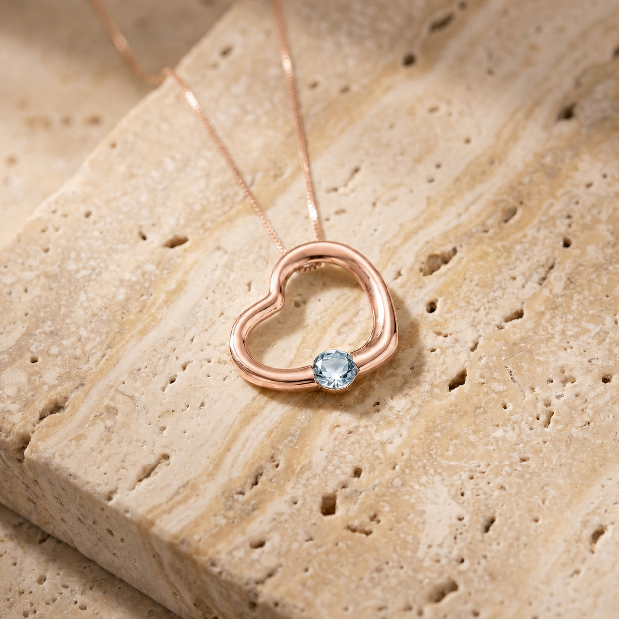 Rose Gold Open Heart Pendant Necklace Citrine 10K — Smeralda