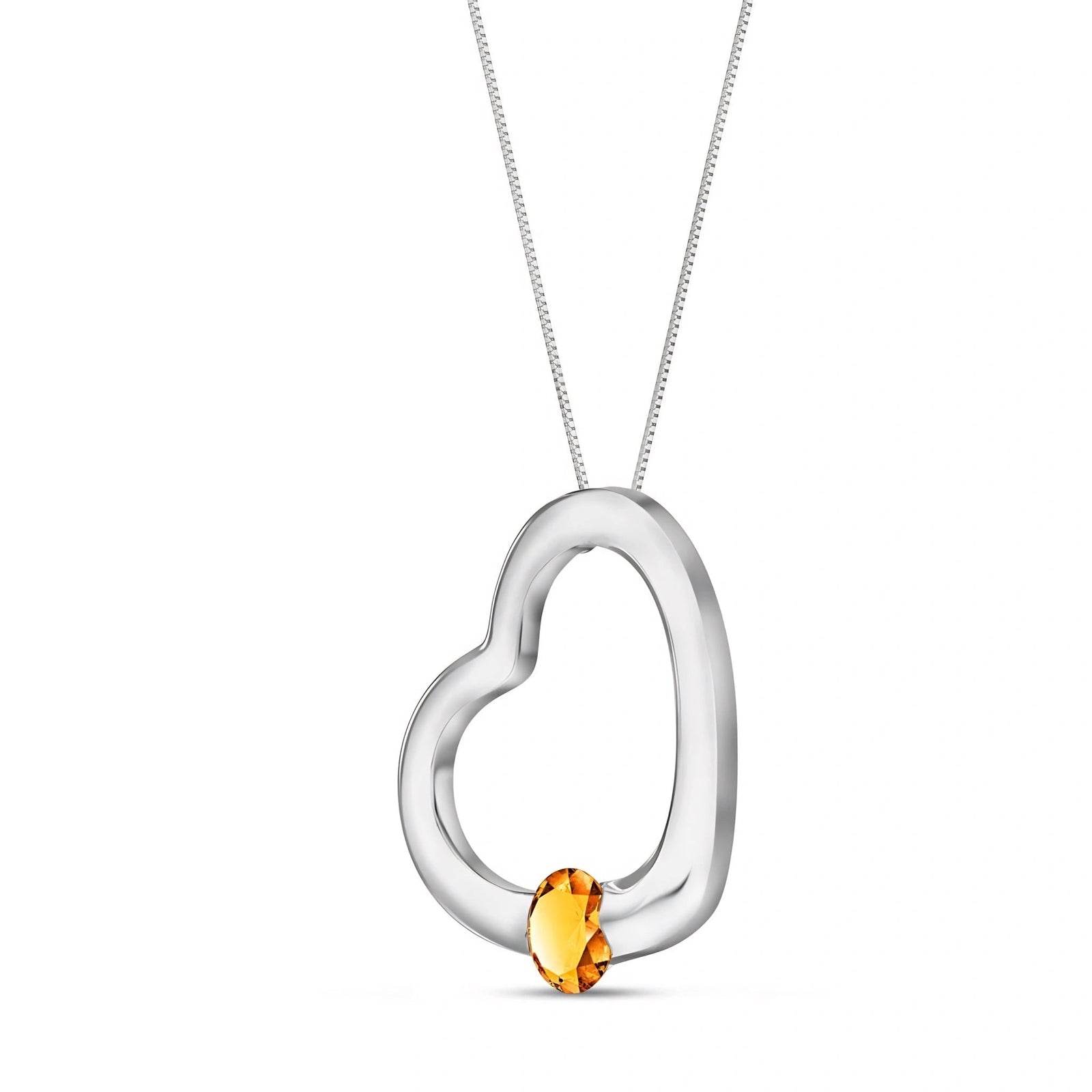 White Gold Open Heart Pendant Necklace Citrine 10K — Smeralda