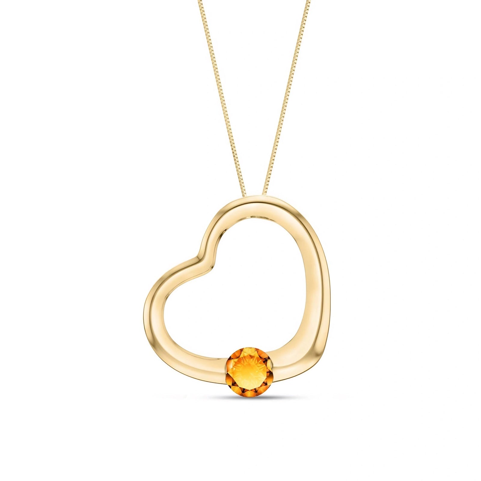 Yellow Gold Open Heart Pendant Necklace Citrine 10K — Smeralda
