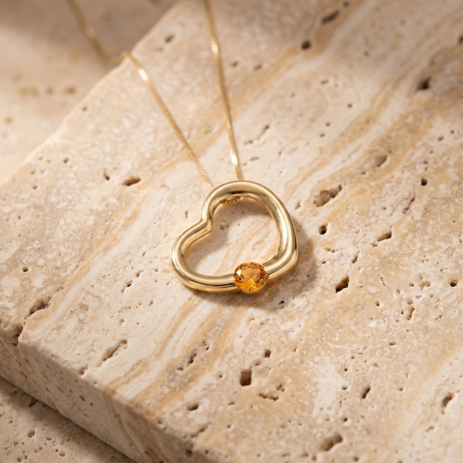 Yellow Gold Open Heart Pendant Necklace Citrine 10K — Smeralda