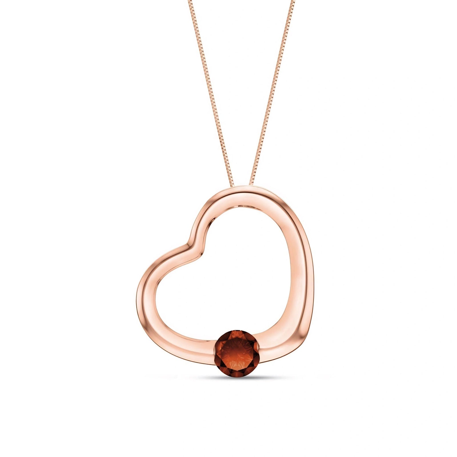Rose Gold Open Heart Pendant Necklace Garnet 10K — Smeralda