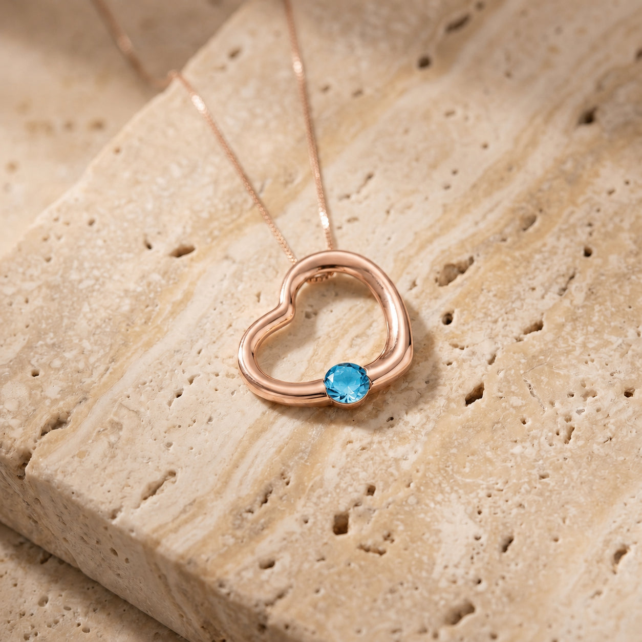 Rose Gold Open Heart Pendant Necklace Garnet 10K — Smeralda