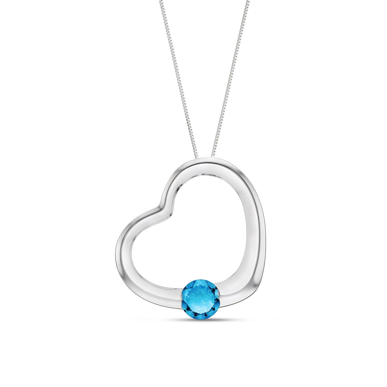 White Gold Open Heart Pendant Necklace Garnet 10K — Smeralda