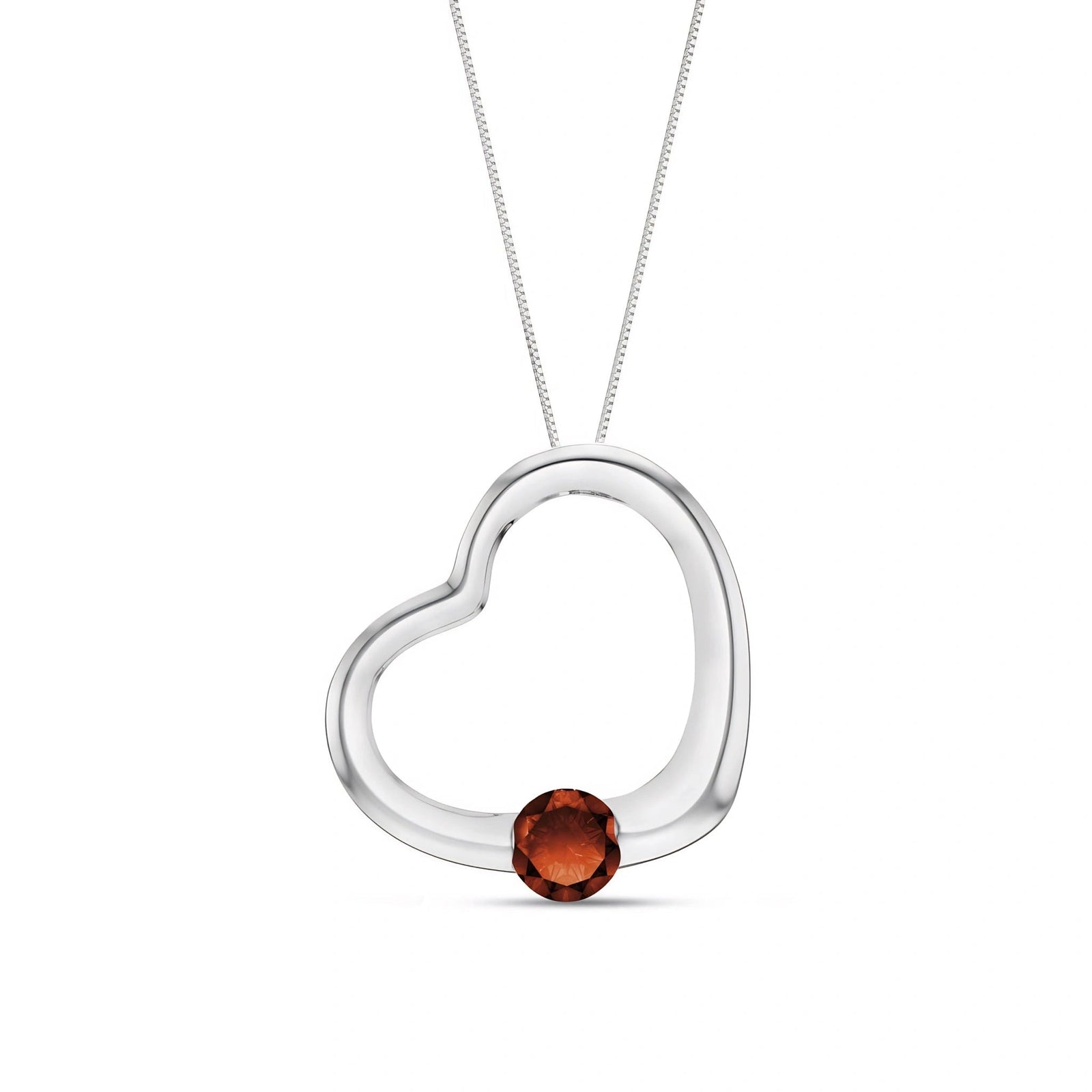 White Gold Open Heart Pendant Necklace Garnet 10K — Smeralda