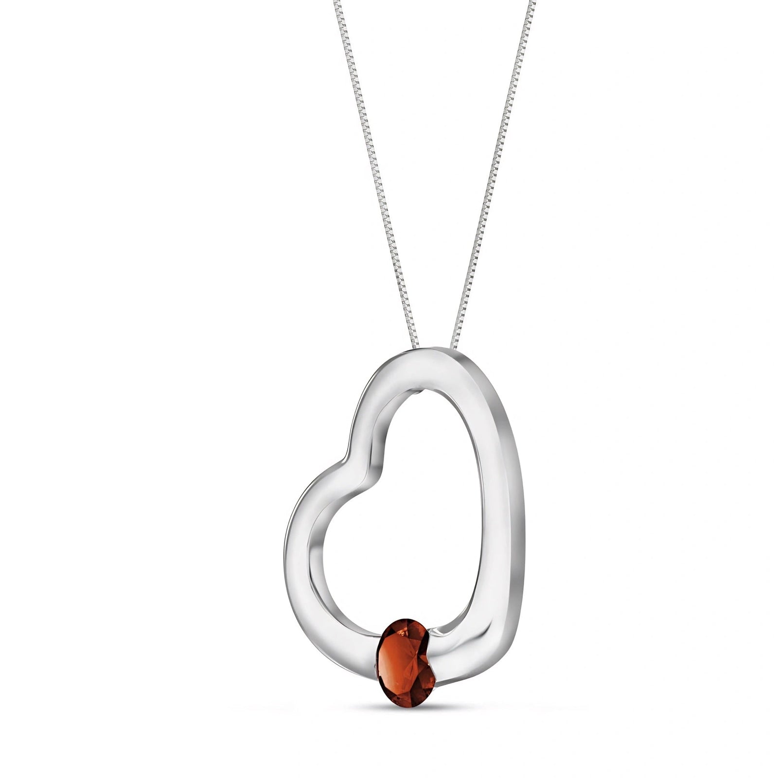 White Gold Open Heart Pendant Necklace Garnet 10K — Smeralda
