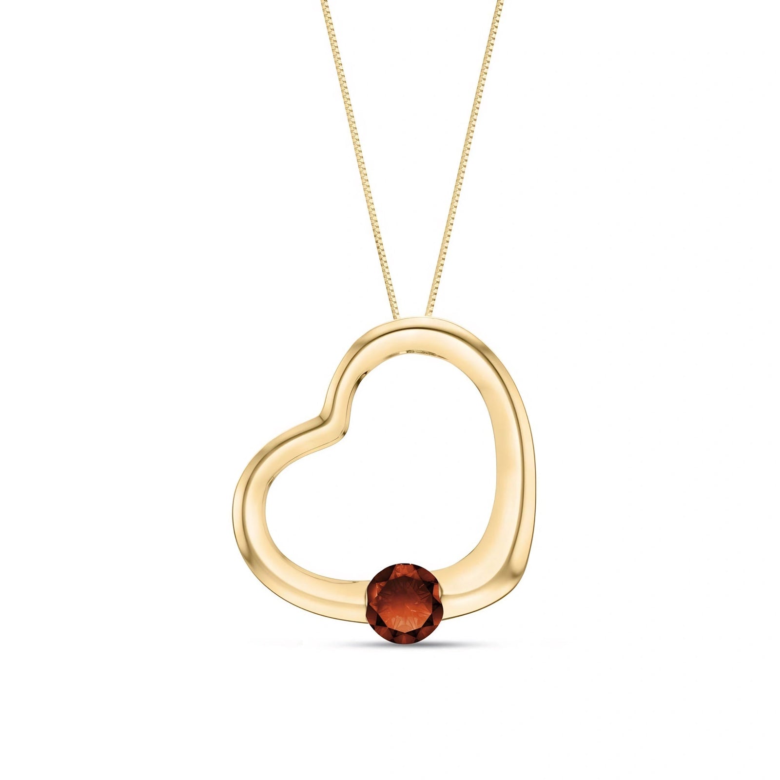 Yellow Gold Open Heart Pendant Necklace Garnet 10K — Smeralda