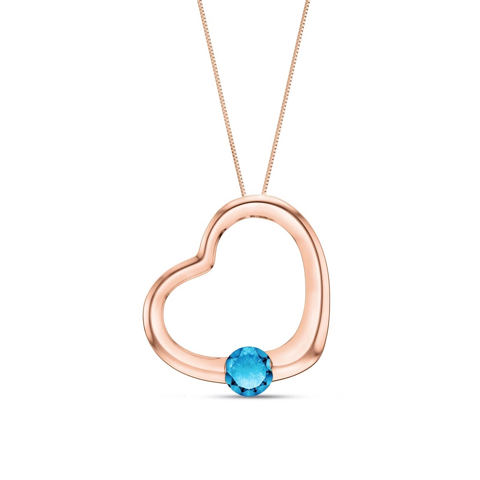 Rose Gold Open Heart Pendant Necklace Blue Topaz 10K — Smeralda