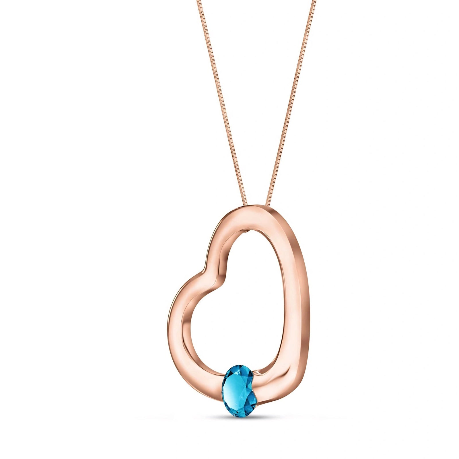 Rose Gold Open Heart Pendant Necklace Blue Topaz 10K — Smeralda