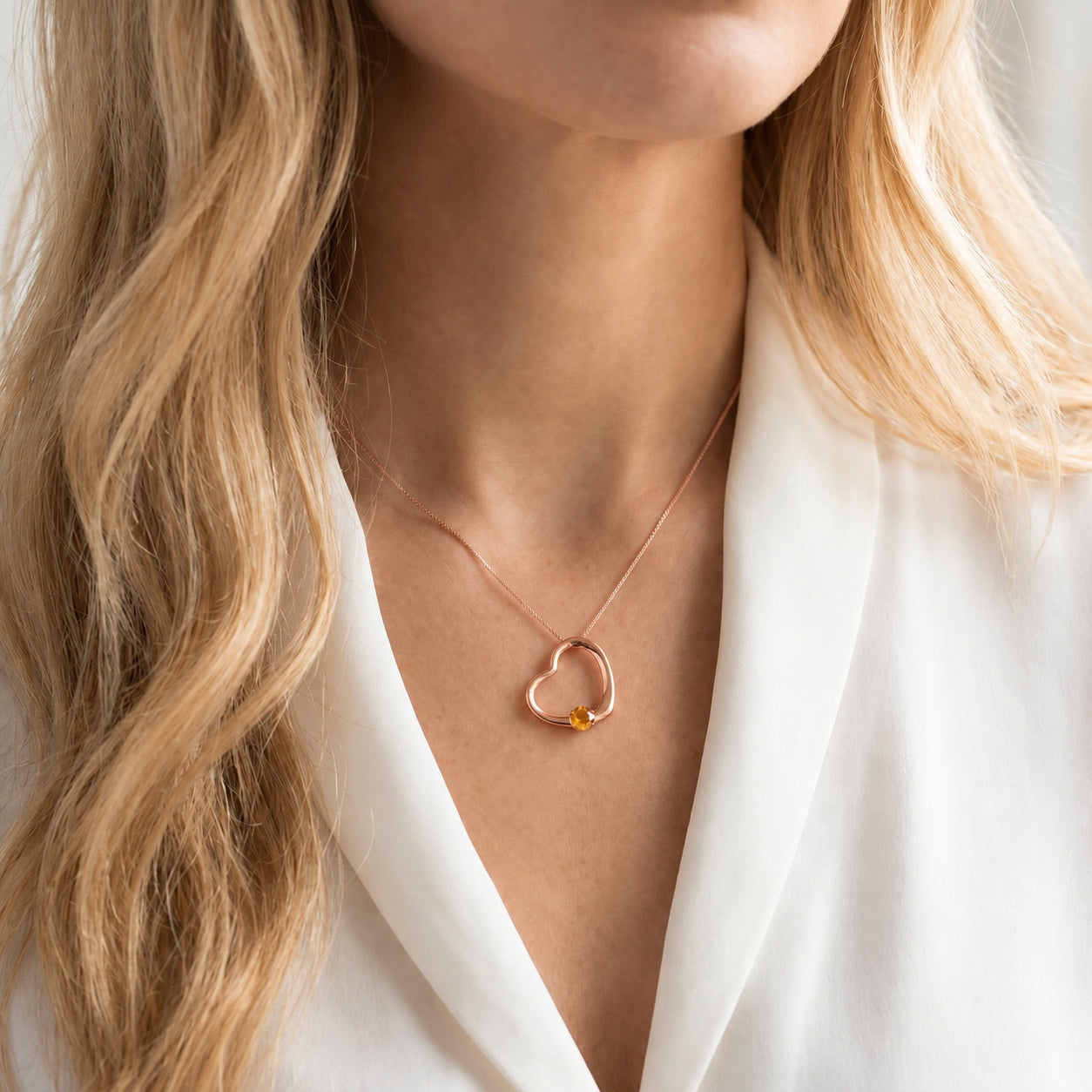 Rose Gold Open Heart Pendant Necklace Blue Topaz 10K — Smeralda