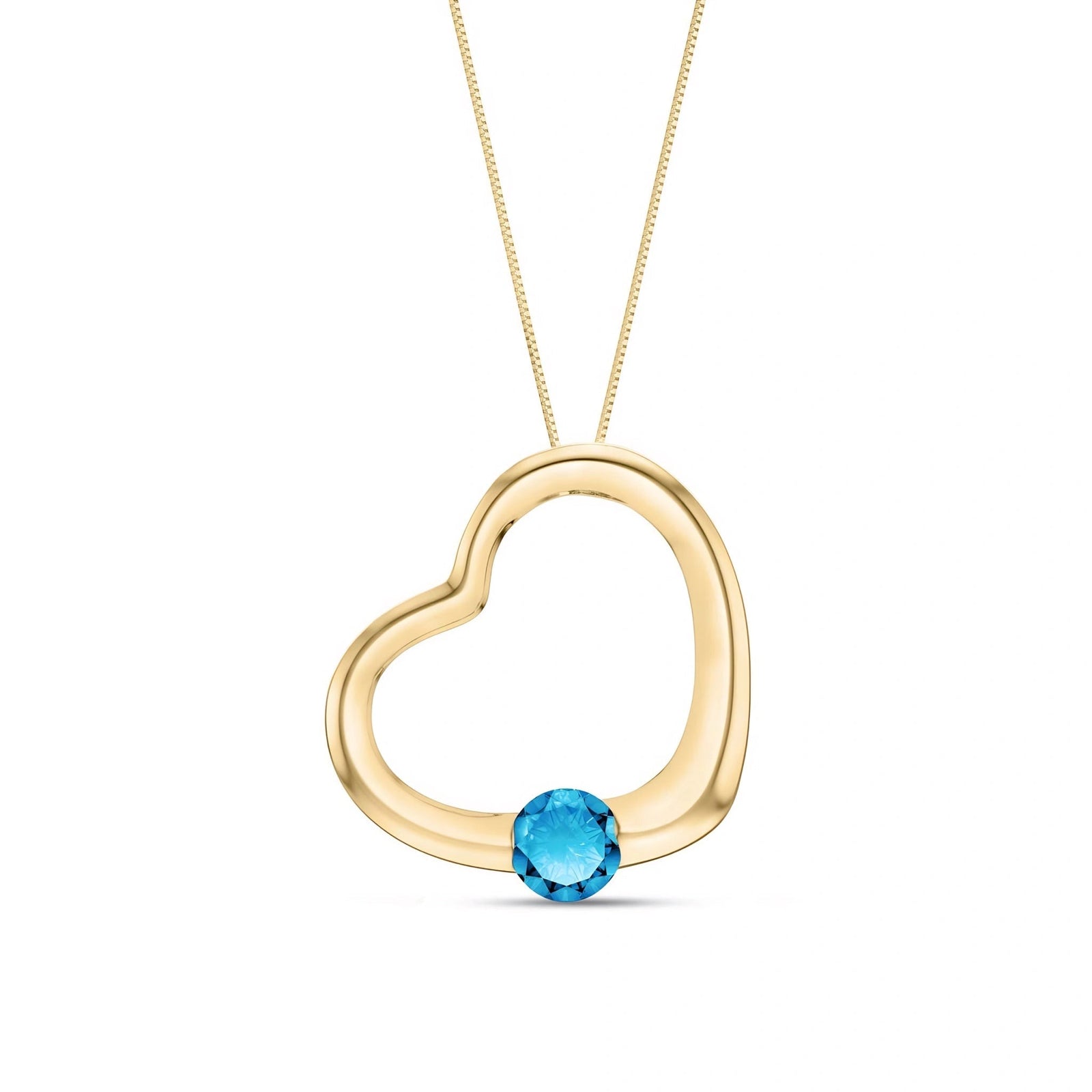 Yellow Gold Open Heart Pendant Necklace Blue Topaz 10K — Smeralda