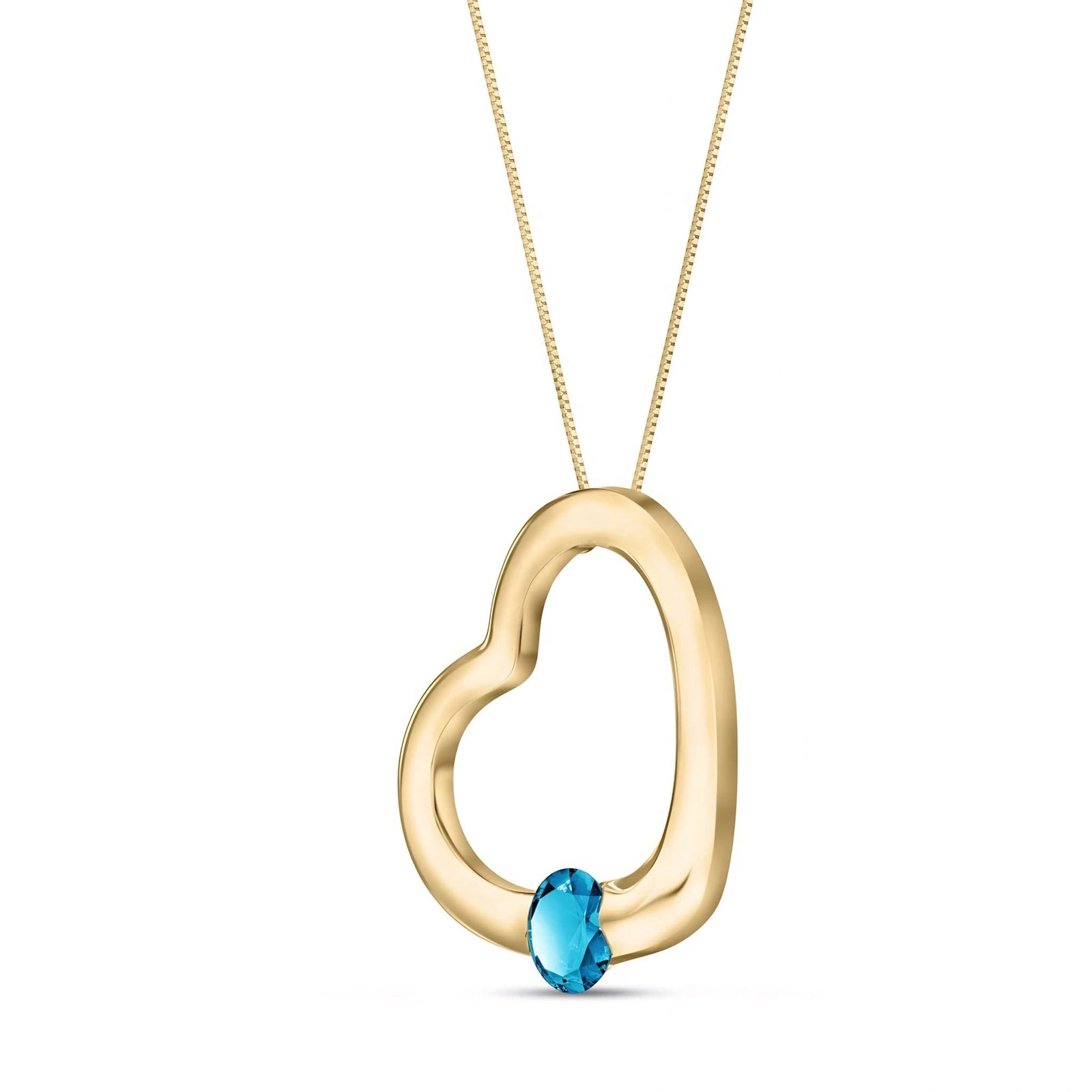 Yellow Gold Open Heart Pendant Necklace Blue Topaz 10K — Smeralda