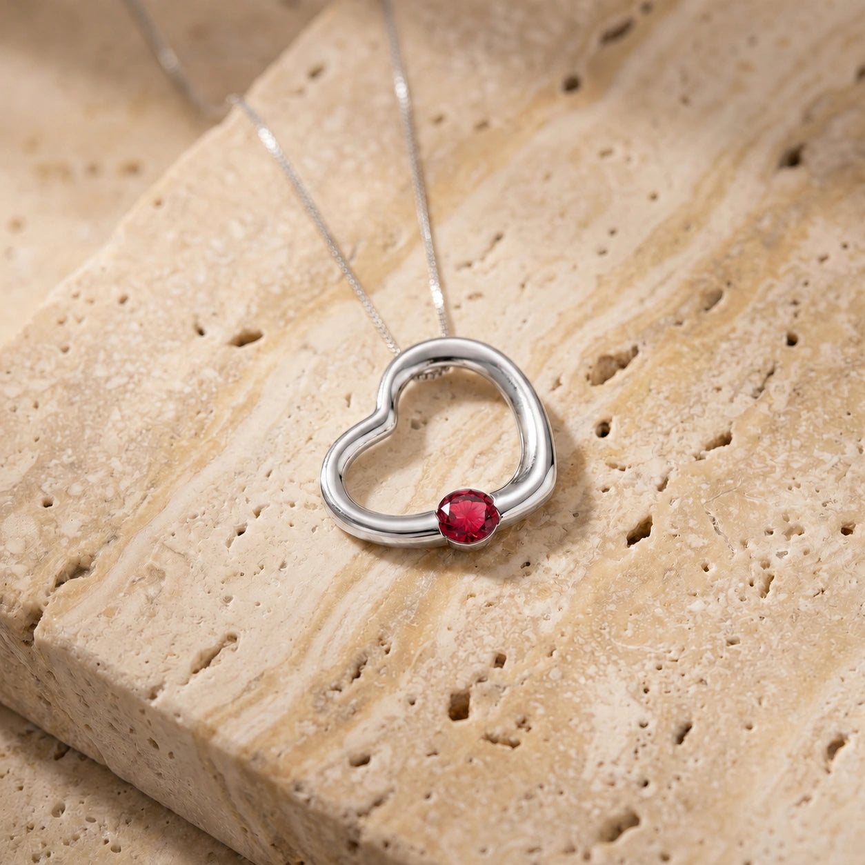 White Gold Open Heart Pendant Necklace Ruby 10K — Smeralda