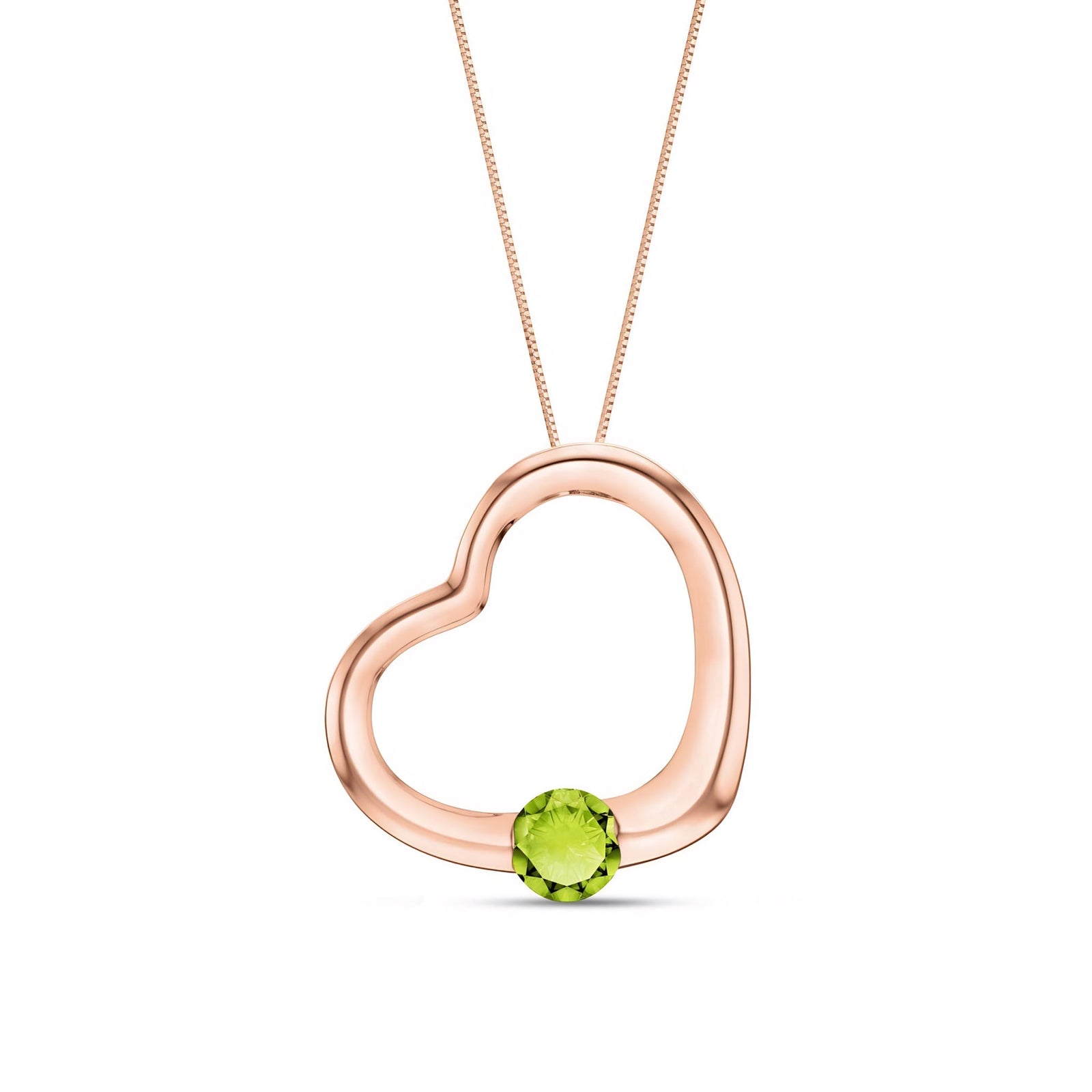 Rose Gold Open Heart Pendant Necklace Aquamarine 10K — Smeralda