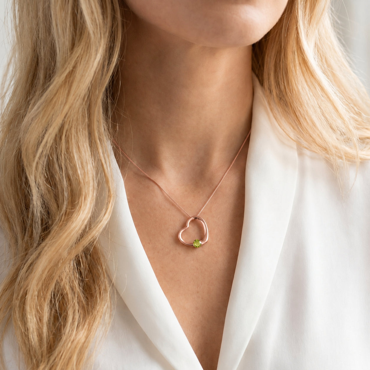 Rose Gold Open Heart Pendant Necklace Aquamarine 10K — Smeralda