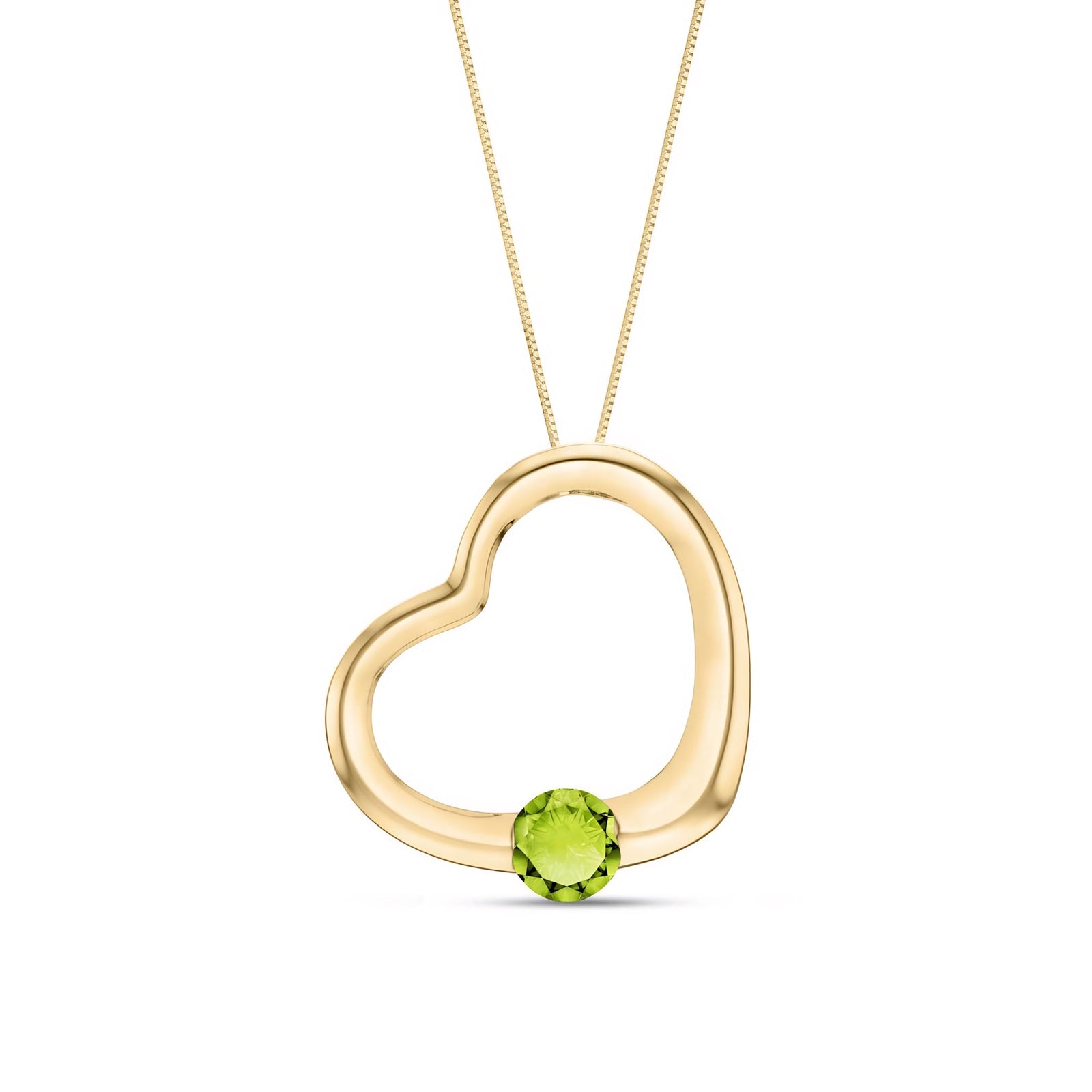 Yellow Gold Open Heart Pendant Necklace Aquamarine 10K — Smeralda