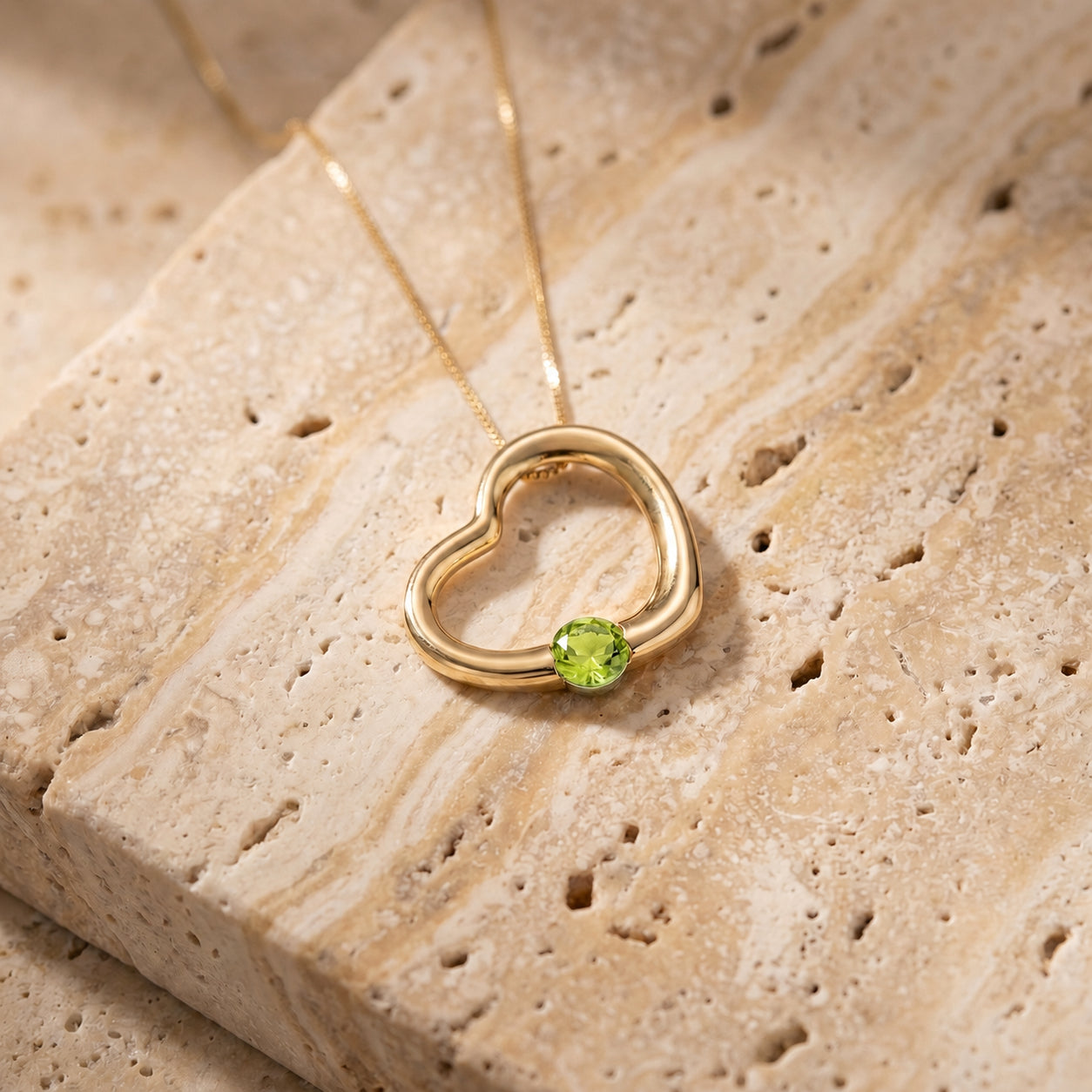 Yellow Gold Open Heart Pendant Necklace Aquamarine 10K — Smeralda