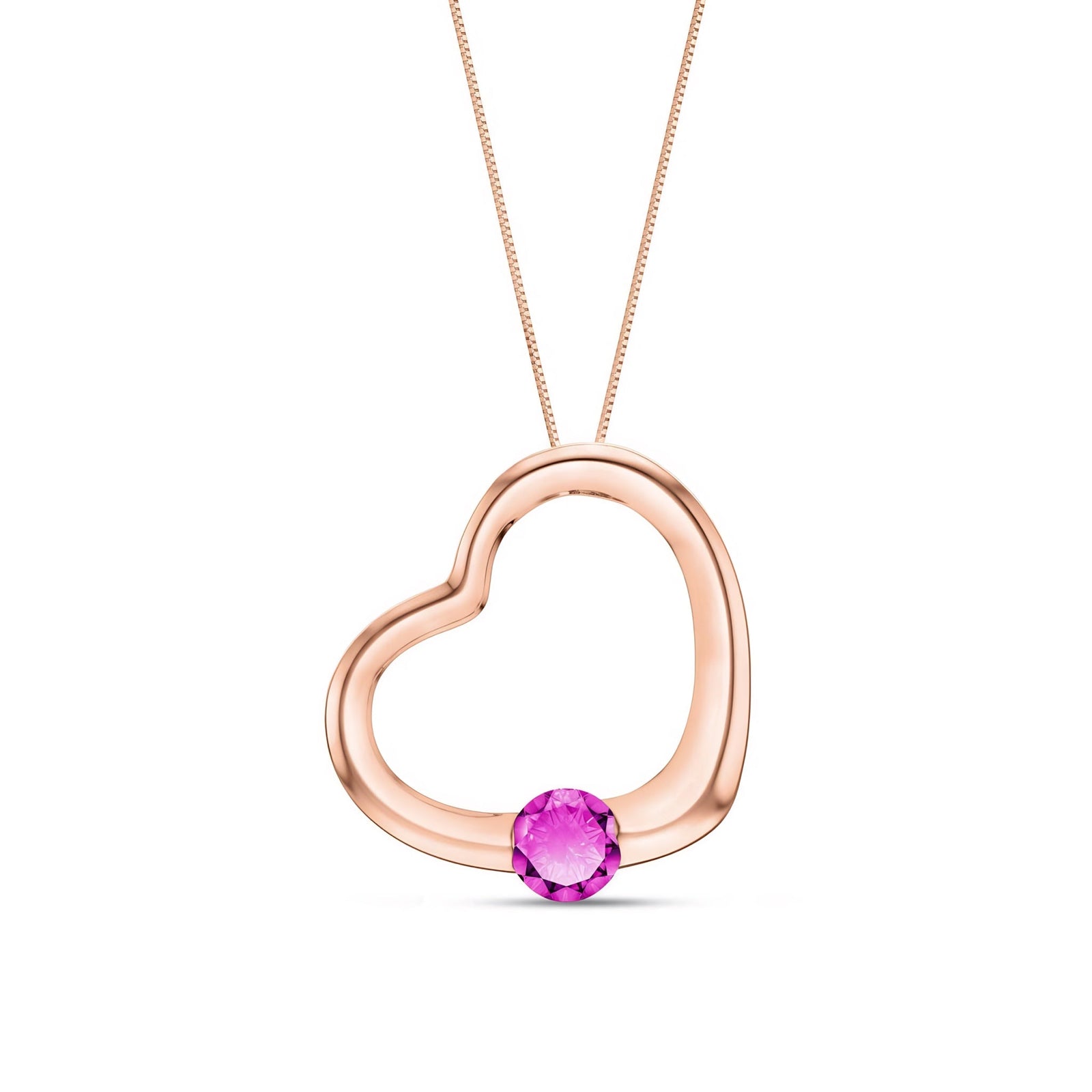 Rose Gold Open Heart Pendant Necklace Pink Topaz 10K — Smeralda