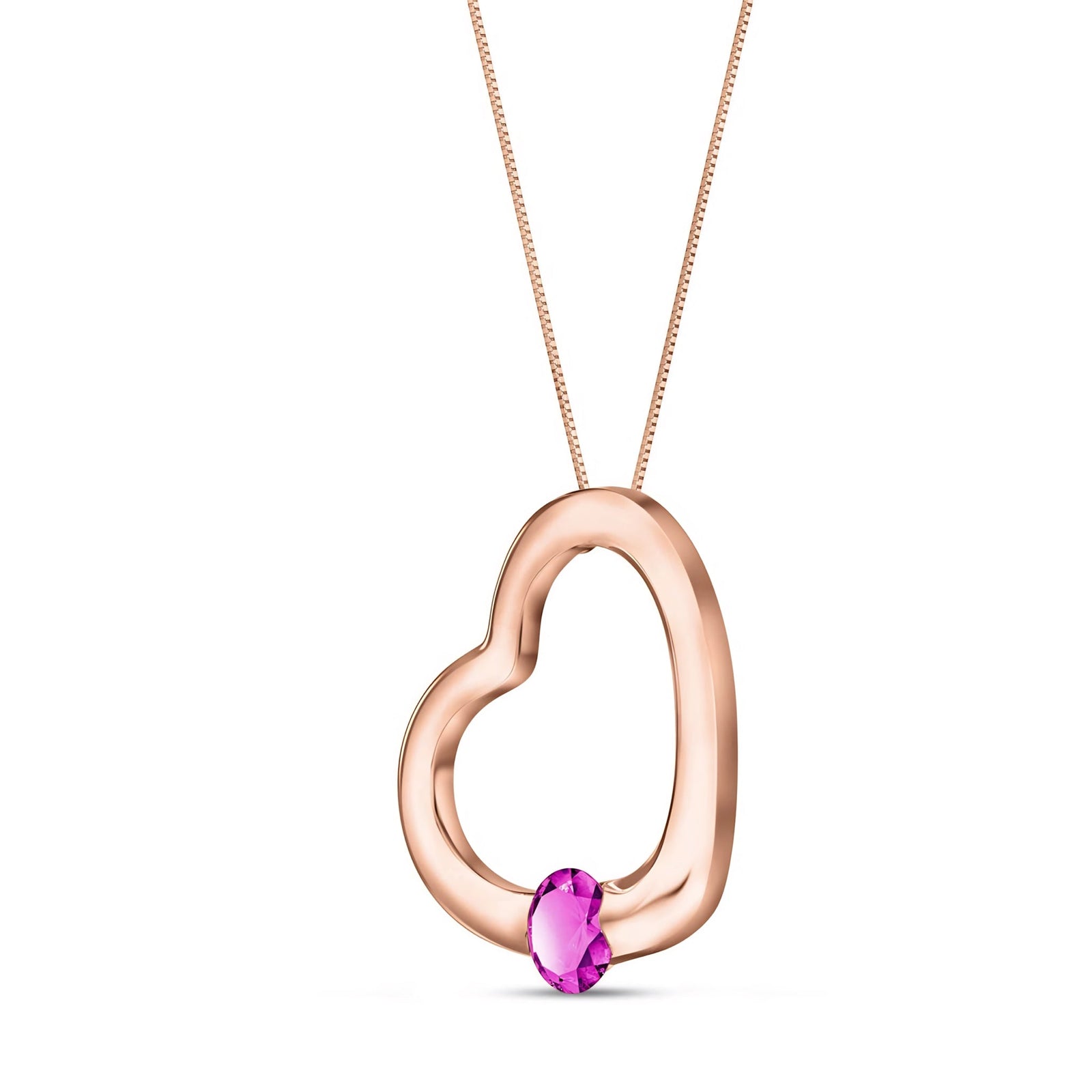 Rose Gold Open Heart Pendant Necklace Pink Topaz 10K — Smeralda