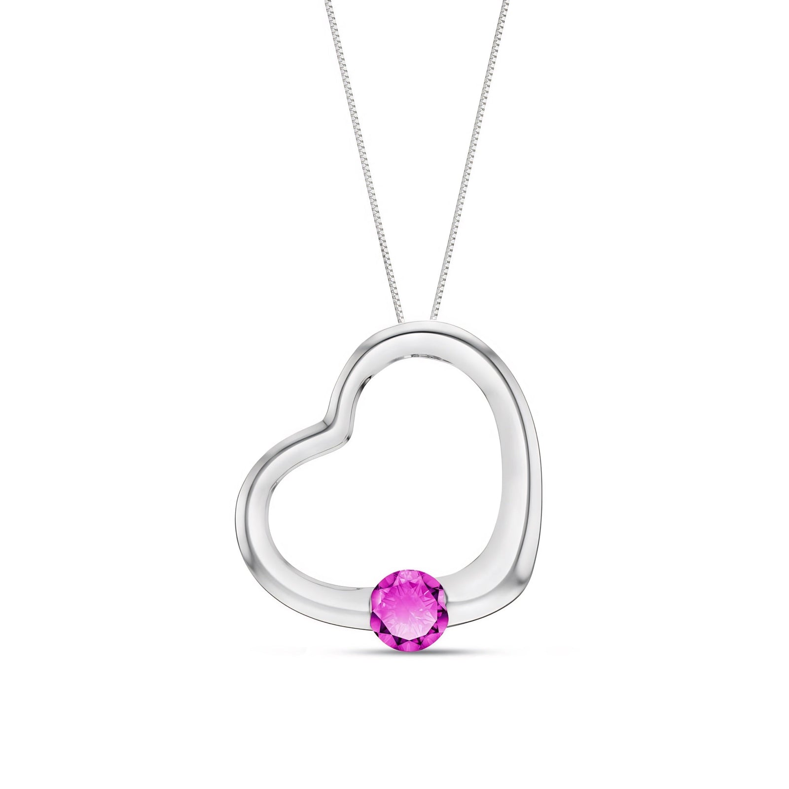 White Gold Open Heart Pendant Necklace Pink Topaz 10K — Smeralda