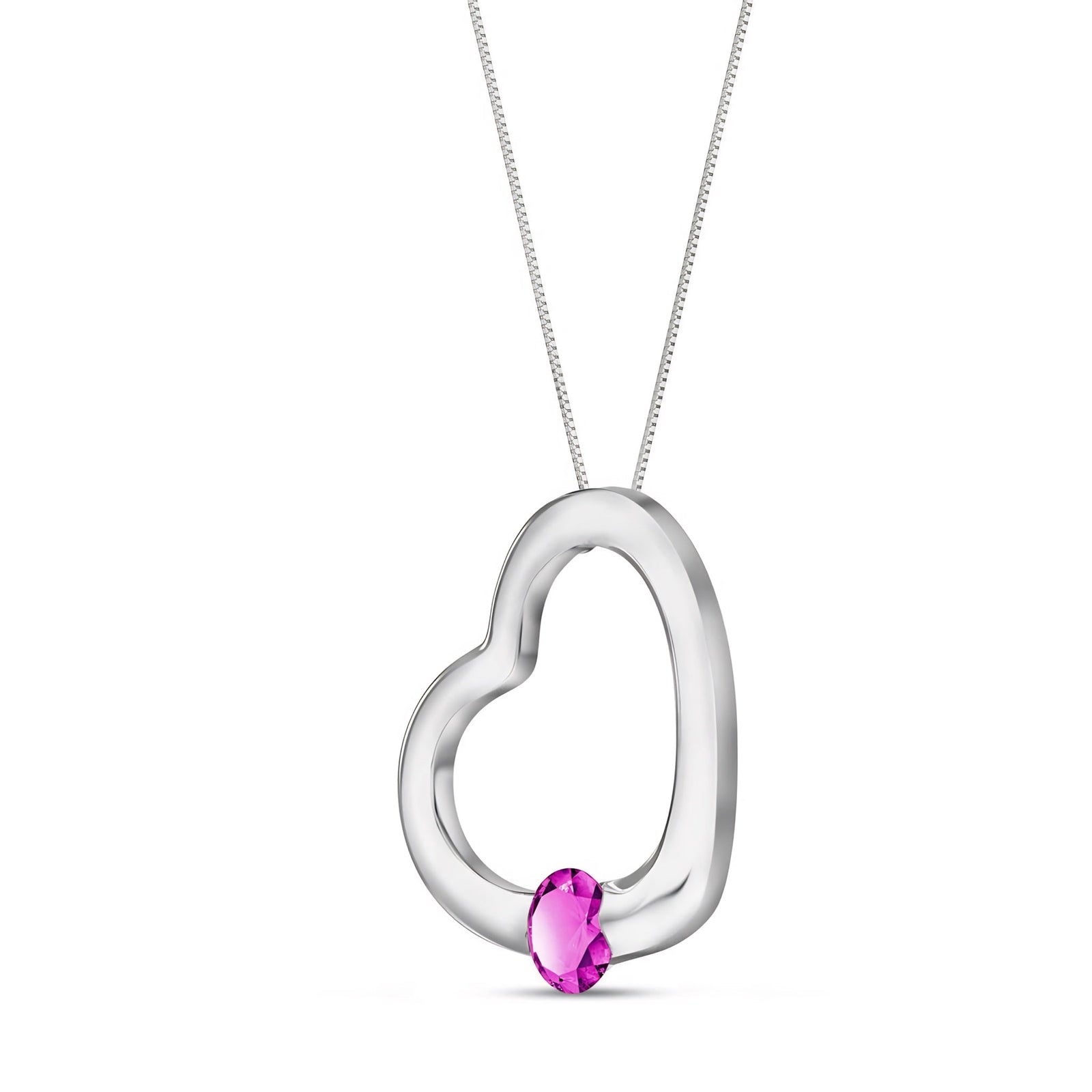 White Gold Open Heart Pendant Necklace Pink Topaz 10K — Smeralda