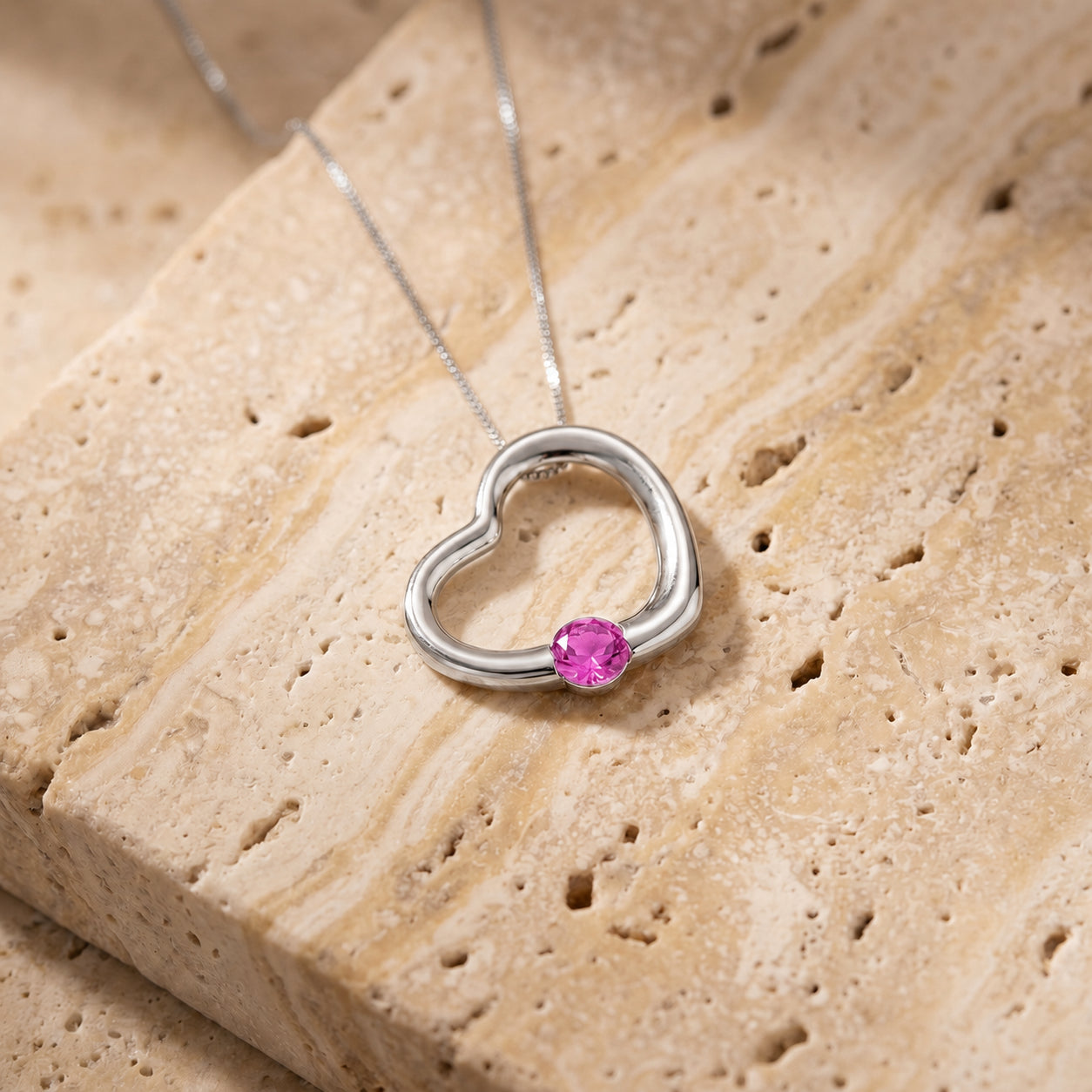 White Gold Open Heart Pendant Necklace Pink Topaz 10K — Smeralda