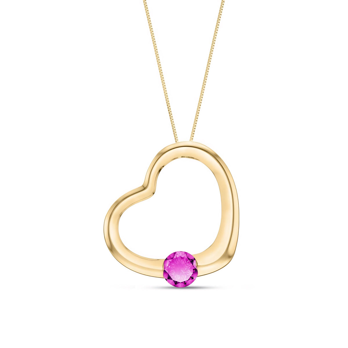 Yellow Gold Open Heart Pendant Necklace Pink Topaz 10K — Smeralda
