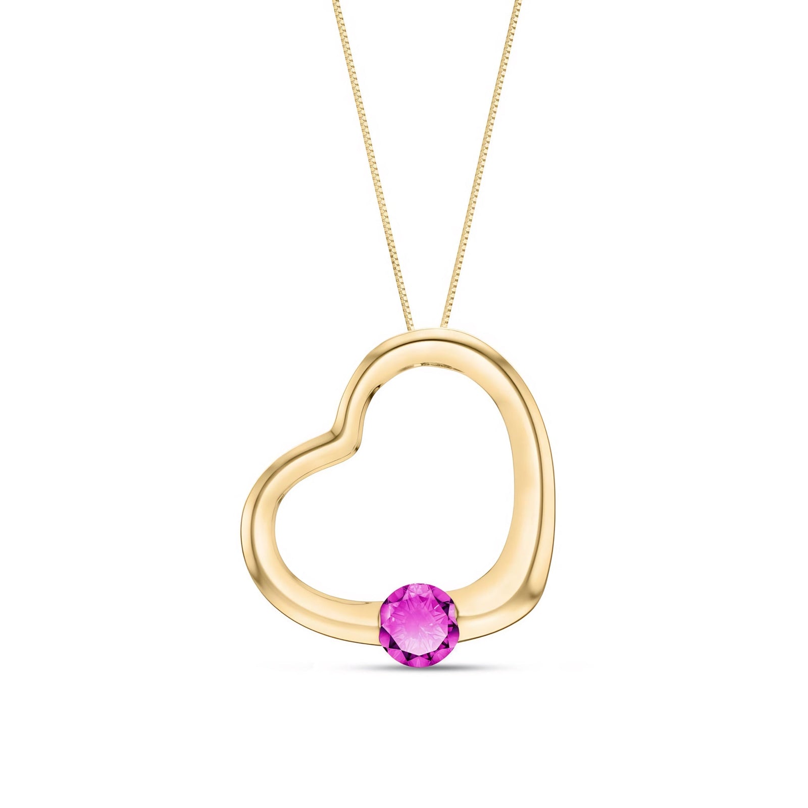 Yellow Gold Open Heart Pendant Necklace Pink Topaz 10K — Smeralda