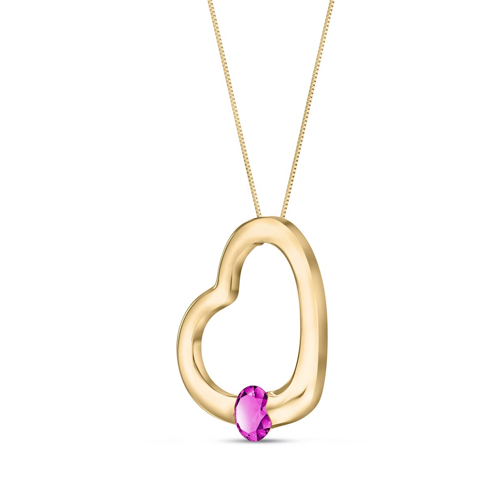 Yellow Gold Open Heart Pendant Necklace Pink Topaz 10K — Smeralda