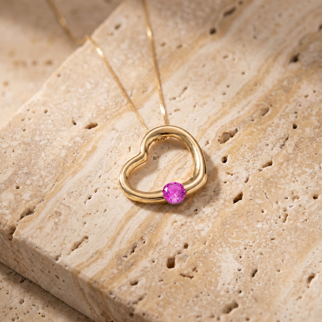 Yellow Gold Open Heart Pendant Necklace Pink Topaz 10K — Smeralda