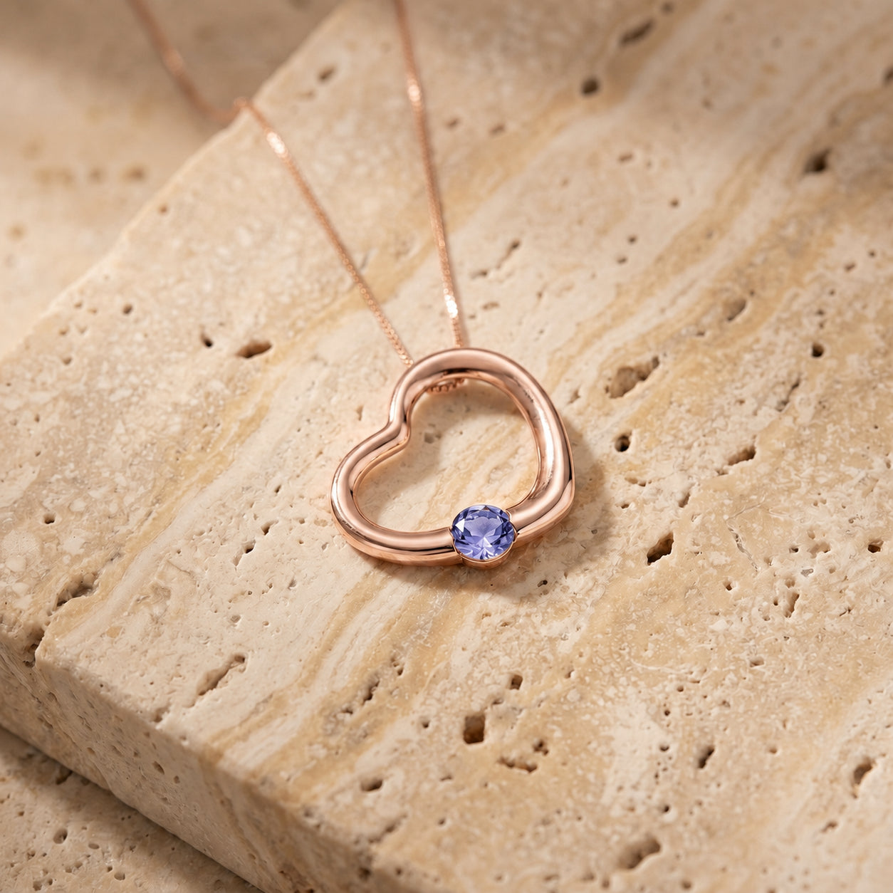 Rose Gold Open Heart Pendant Necklace Diamond 10K — Smeralda