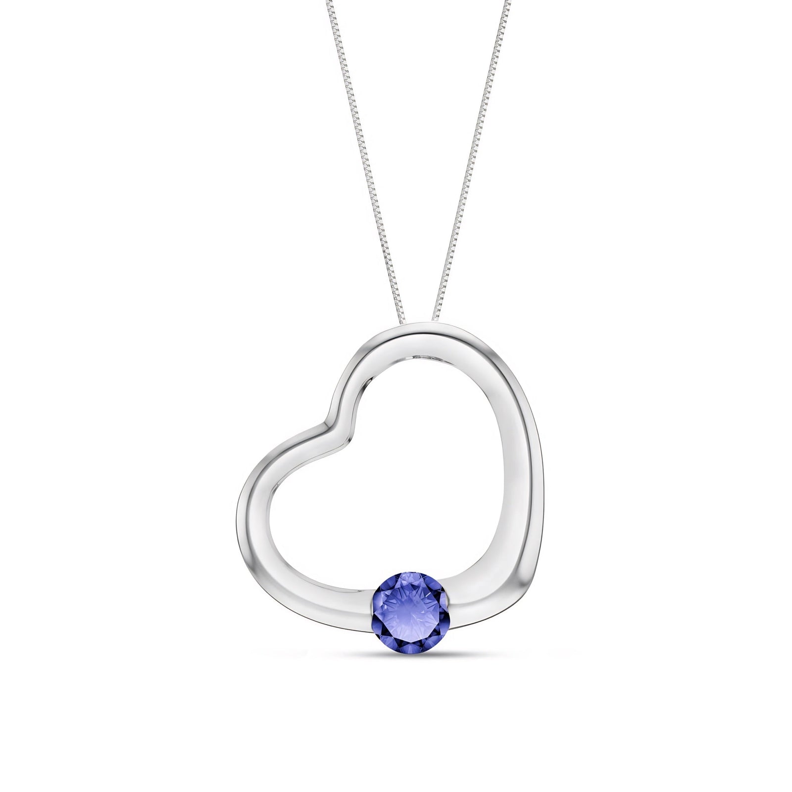 White Gold Open Heart Pendant Necklace Diamond 10K — Smeralda
