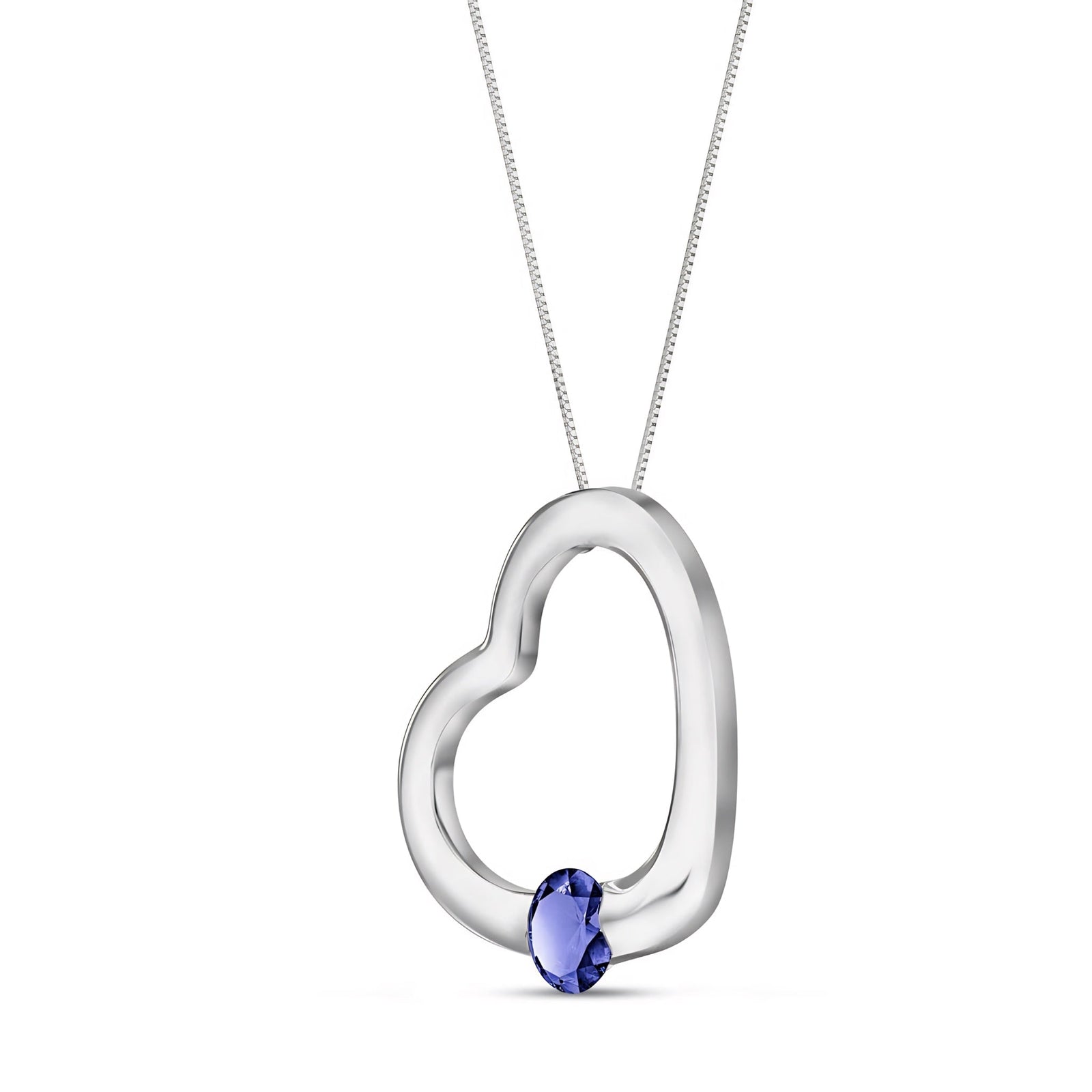 White Gold Open Heart Pendant Necklace Diamond 10K — Smeralda