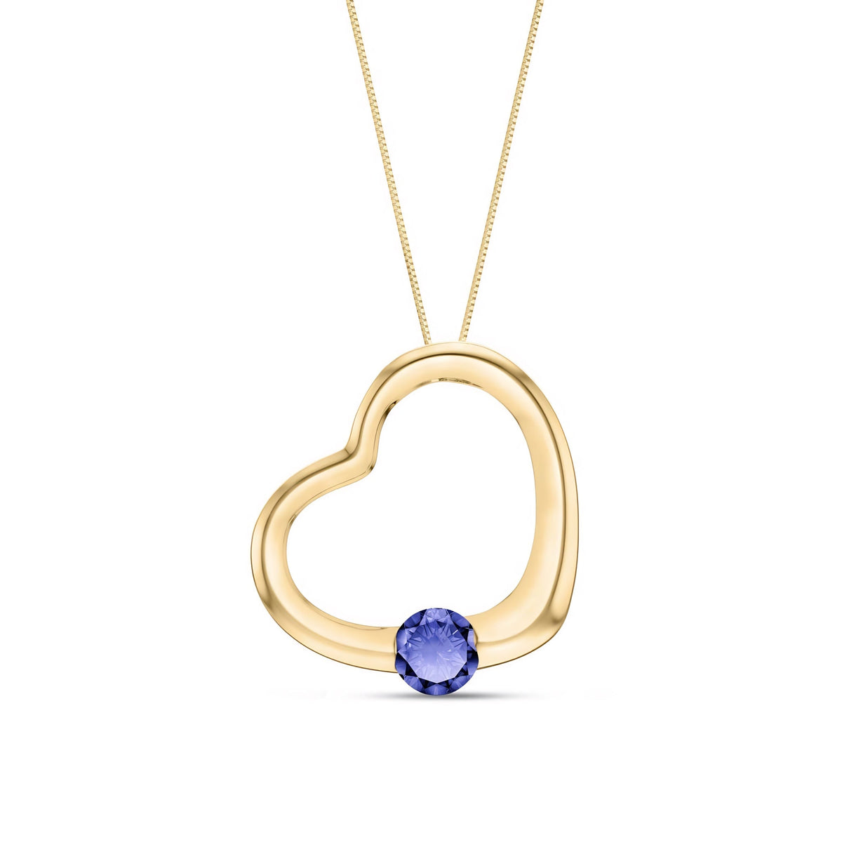 Yellow Gold Open Heart Pendant Necklace Diamond 10K — Smeralda