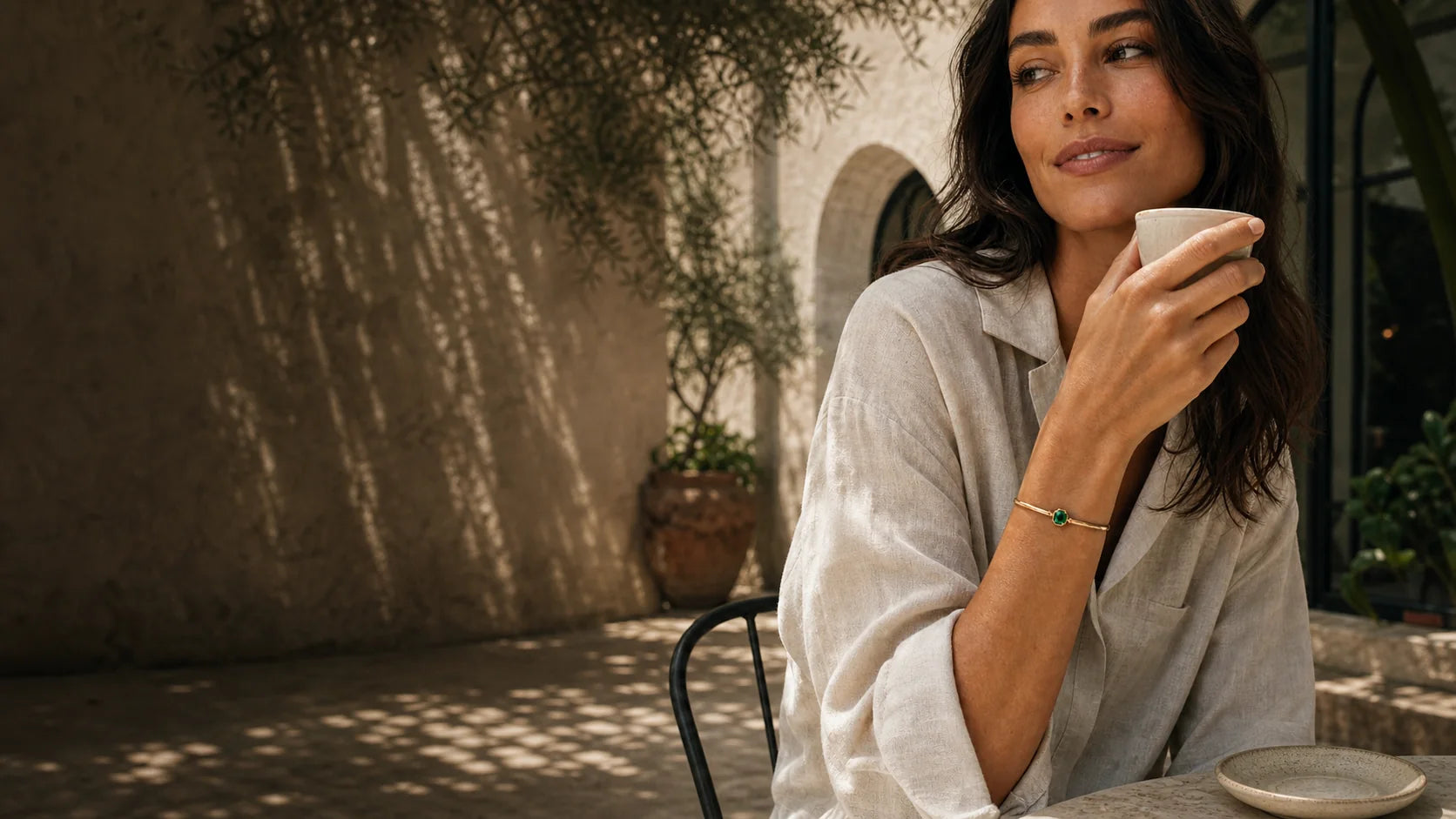 Summer emerald bracelet worn in California sunlight
